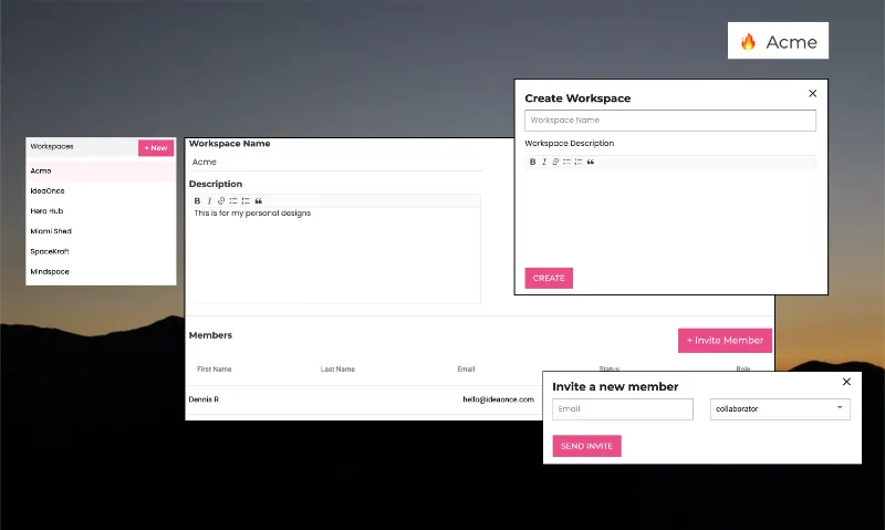 Snapied Brand workspaces: Each workspace can be designed for a specific purpose and can contain its own assets, designs, and team members, and you can switch between workspaces anytime.